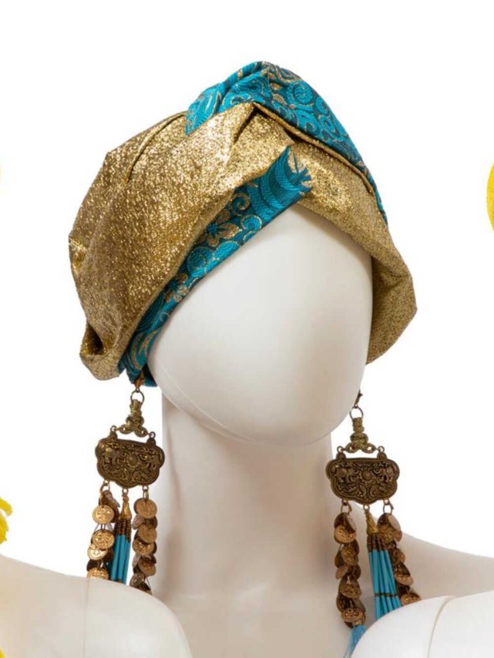 Julia Clancey twist turban blue paisley and gold